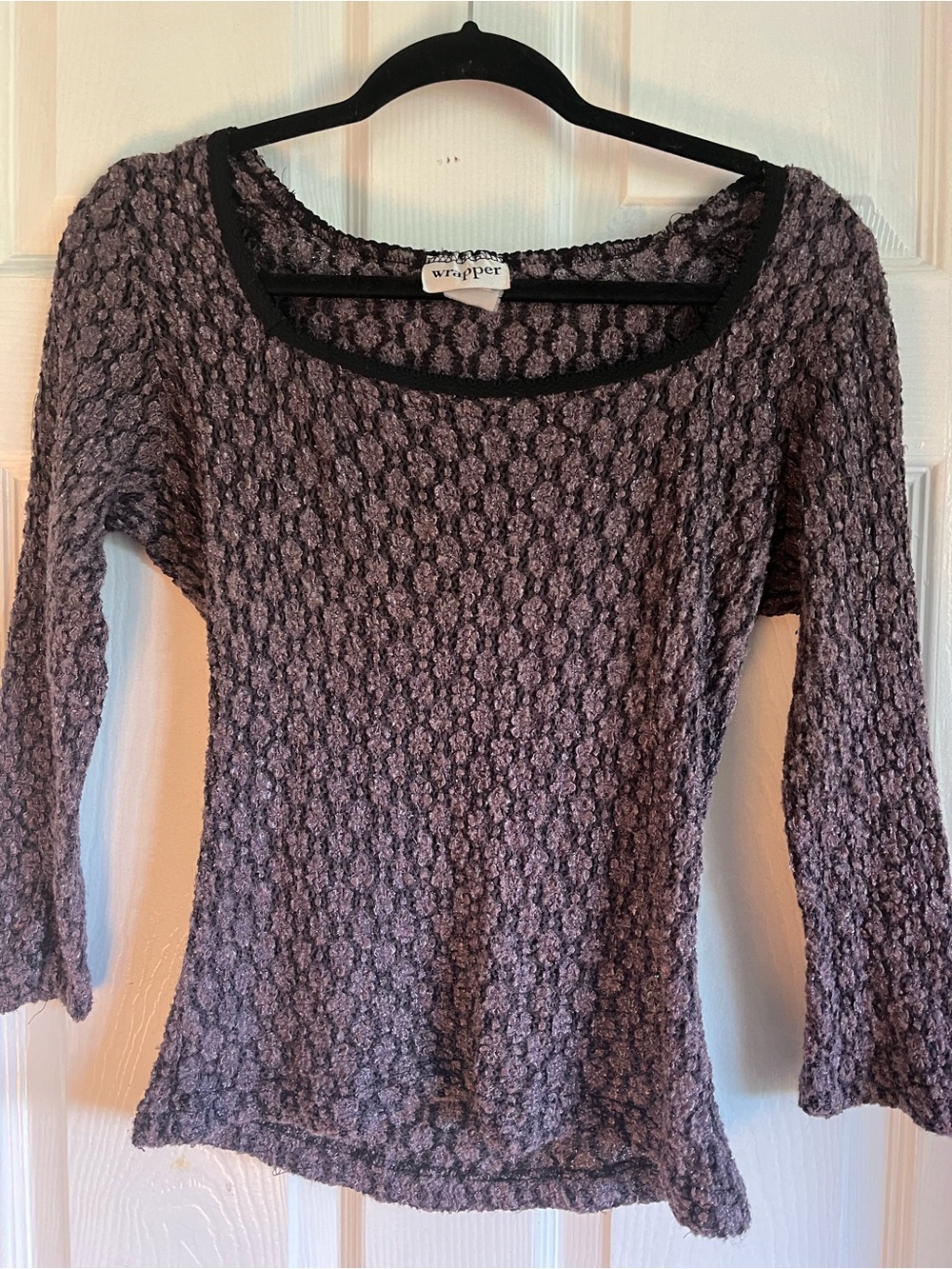 Wrapper Purple Textured Scoop Neck Sweater with Black Trim